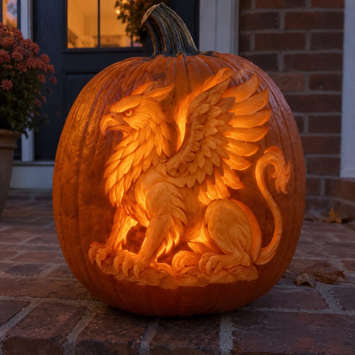 Majestic Griffin Relief Pumpkin Carving