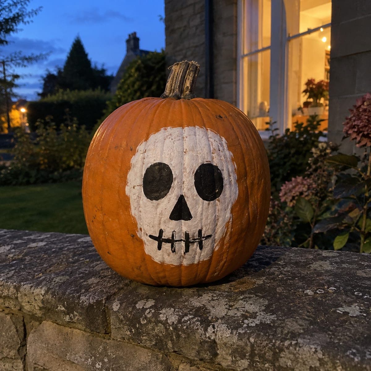 Simple Skull Face Painted Pumpkin