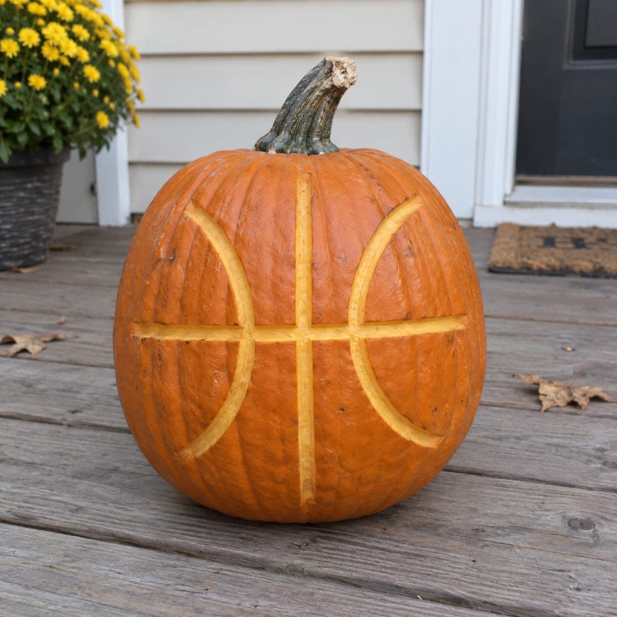Basketball Seam Lines Etched Pumpkin