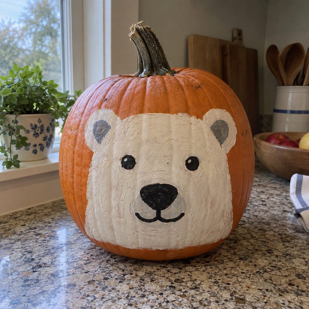Cute Polar Bear Face No-Carve Pumpkin