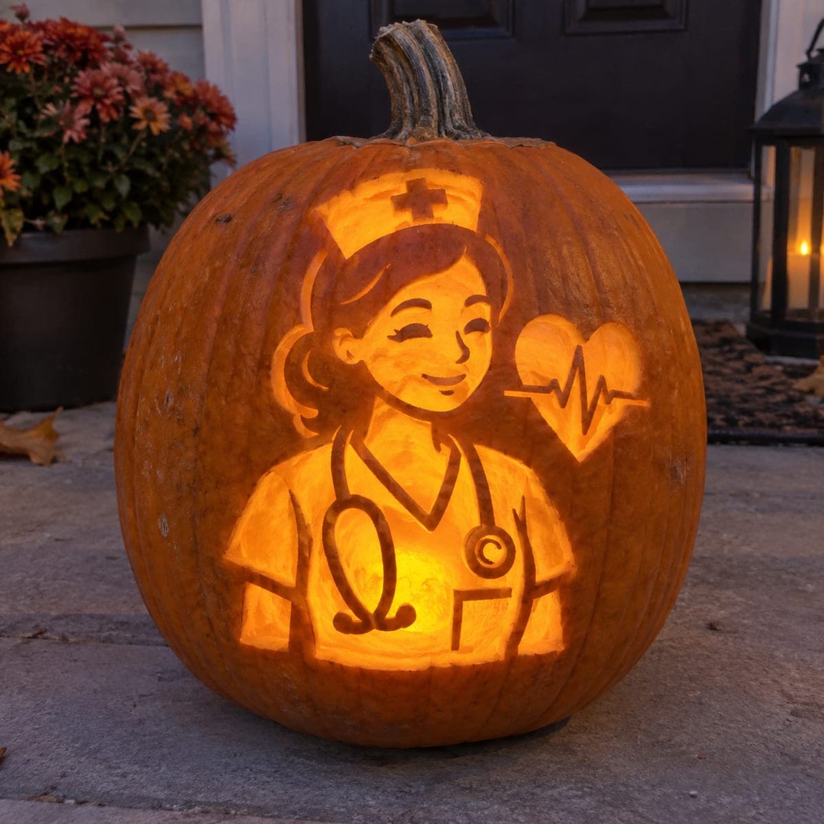 Nurse With Heartbeat Heart Pumpkin Carving