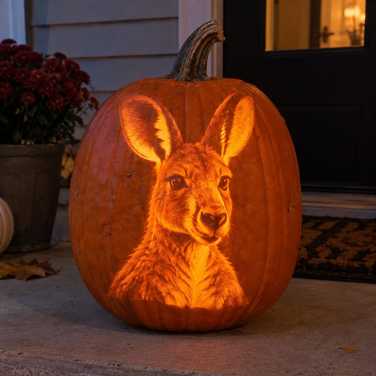 Kangaroo Portrait Glowing Etched Pumpkin