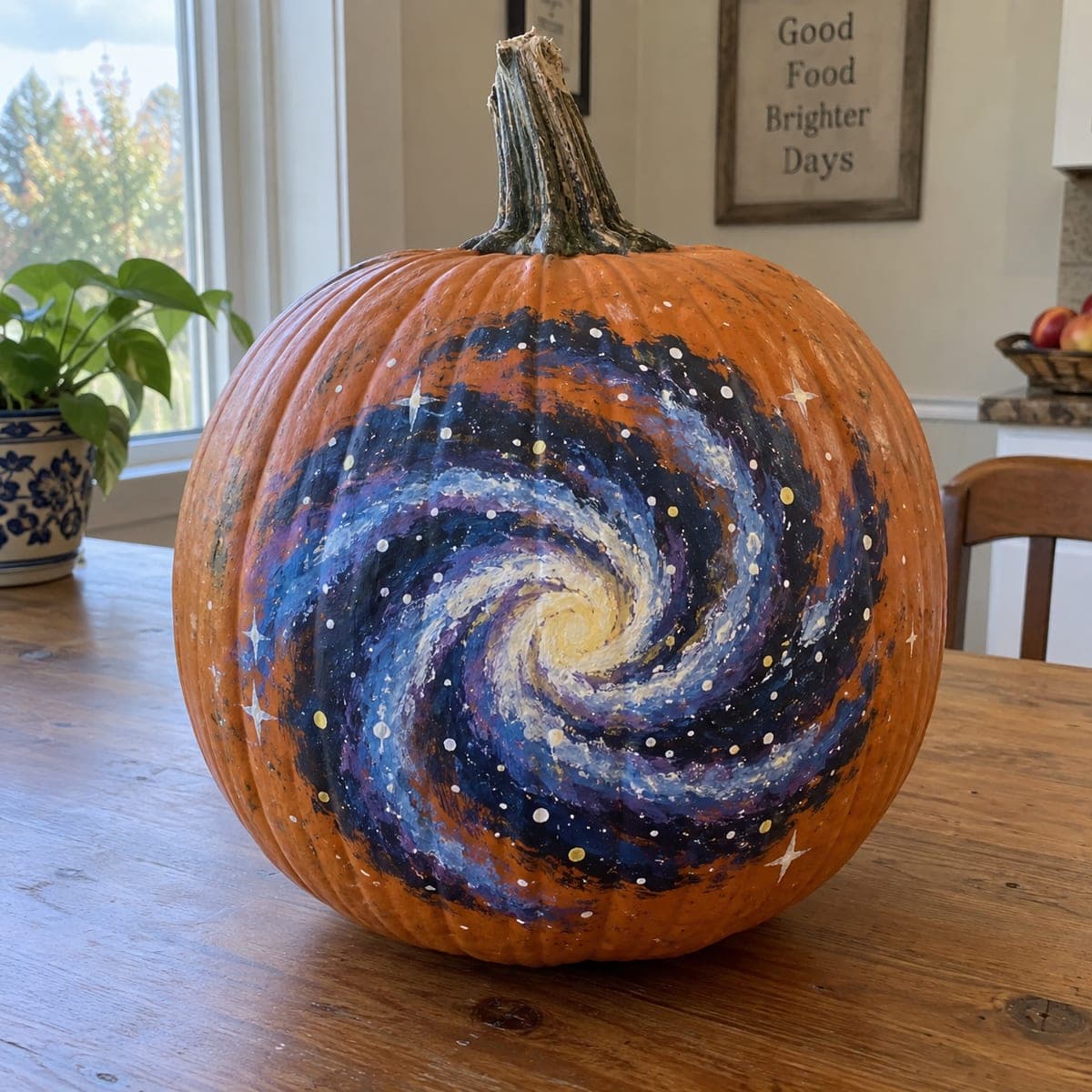 Spiral Galaxy Painted Pumpkin Night Sky