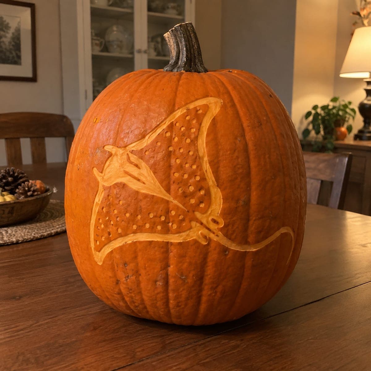 Spotted Eagle Ray Etched Pumpkin Design