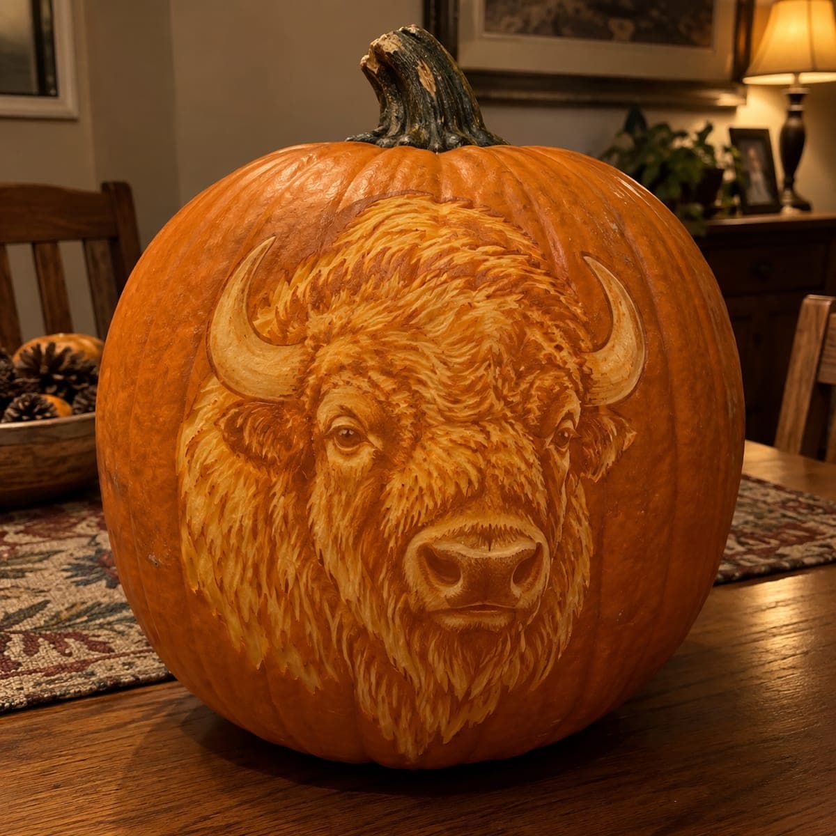 American Bison Shaded Pumpkin Portrait