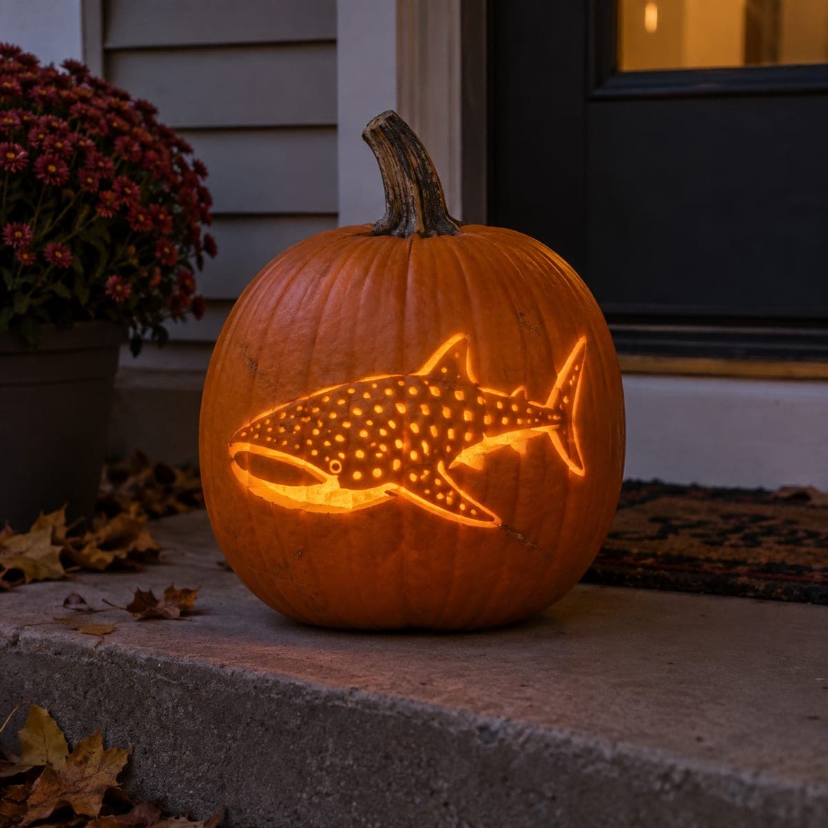 Spotted Whale Shark Pumpkin With Glowing Dots