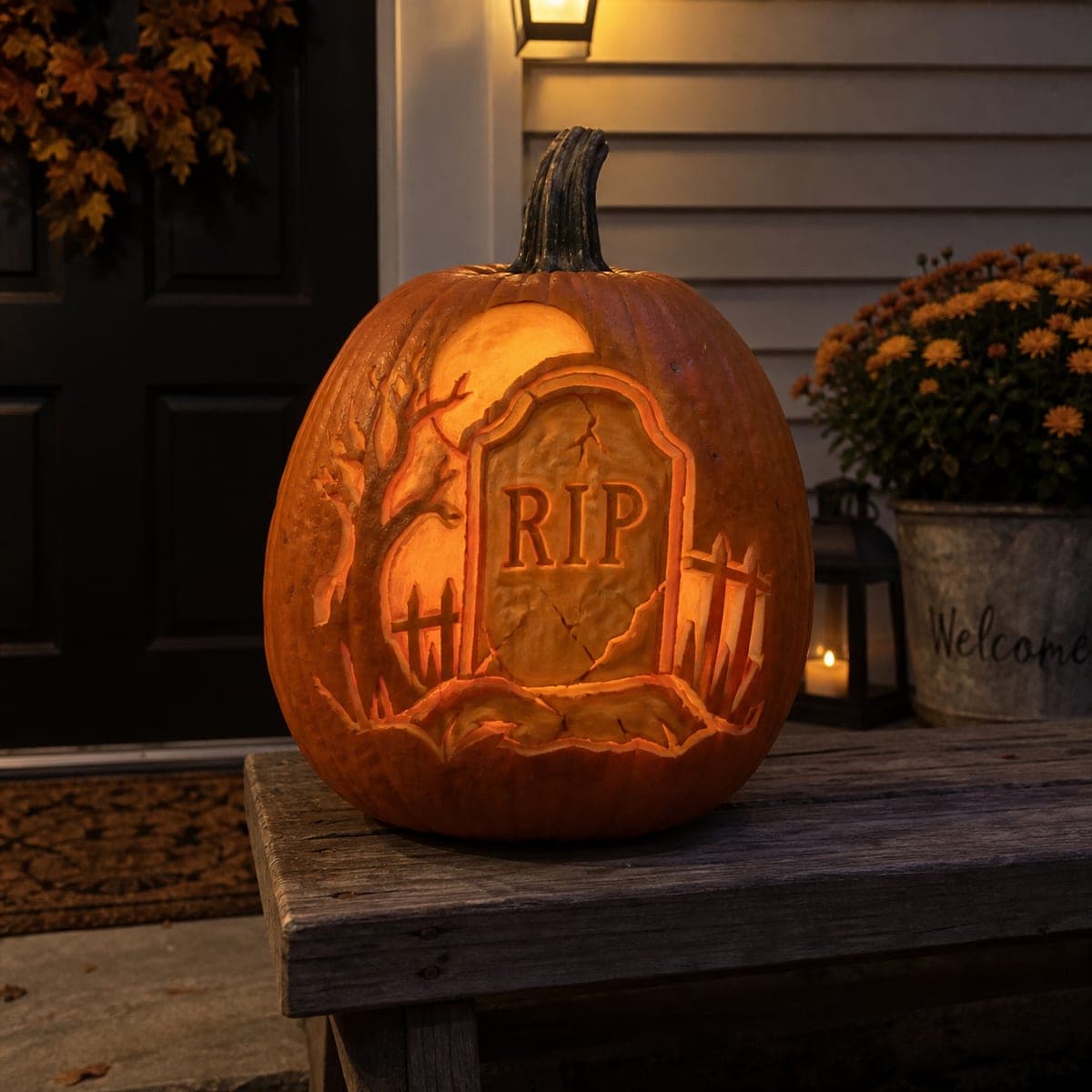 RIP Tombstone Graveyard Scene Pumpkin Carving
