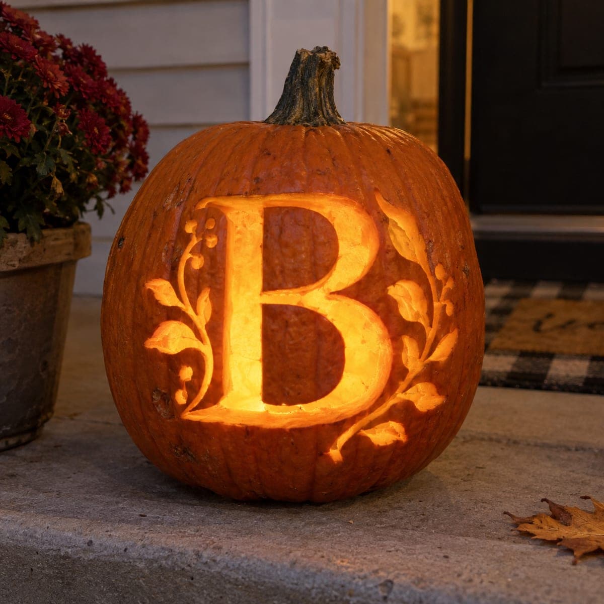 Monogram Letter B Pumpkin With Leafy Flourishes