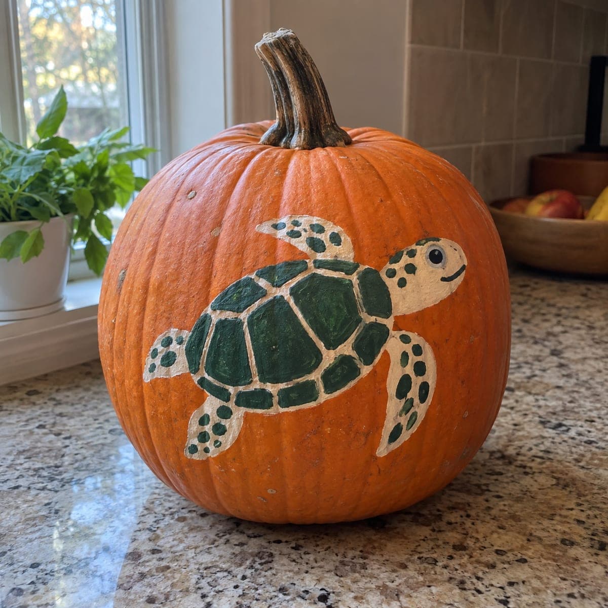 Painted Sea Turtle No-Carve Pumpkin for Kids