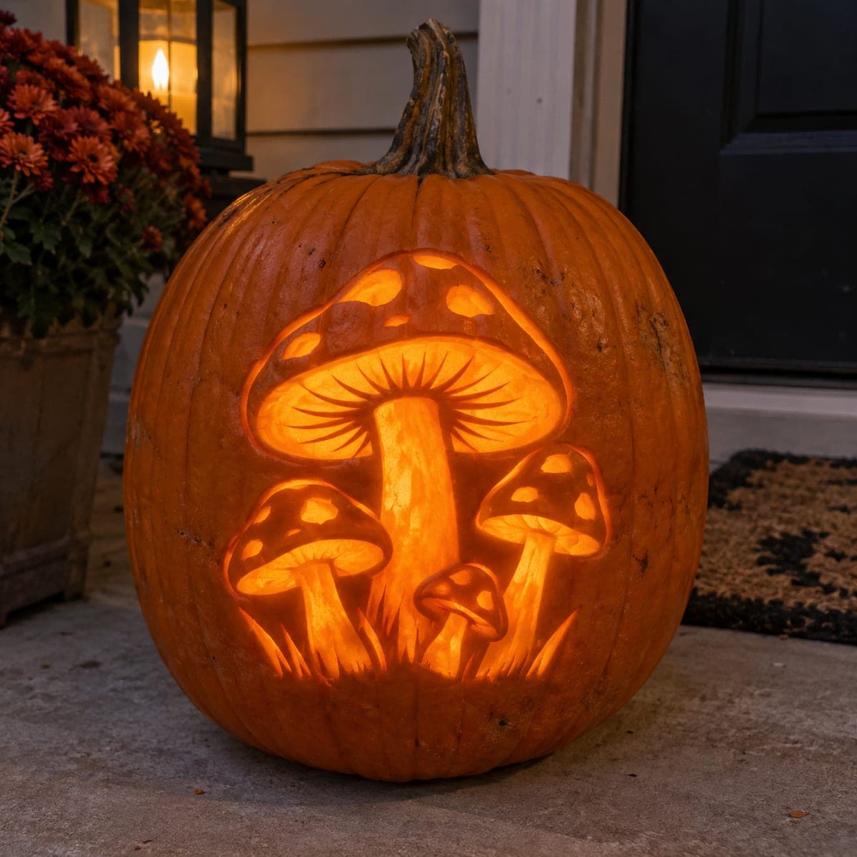 Mushroom Cluster Jack-O-Lantern With Toadstool Caps