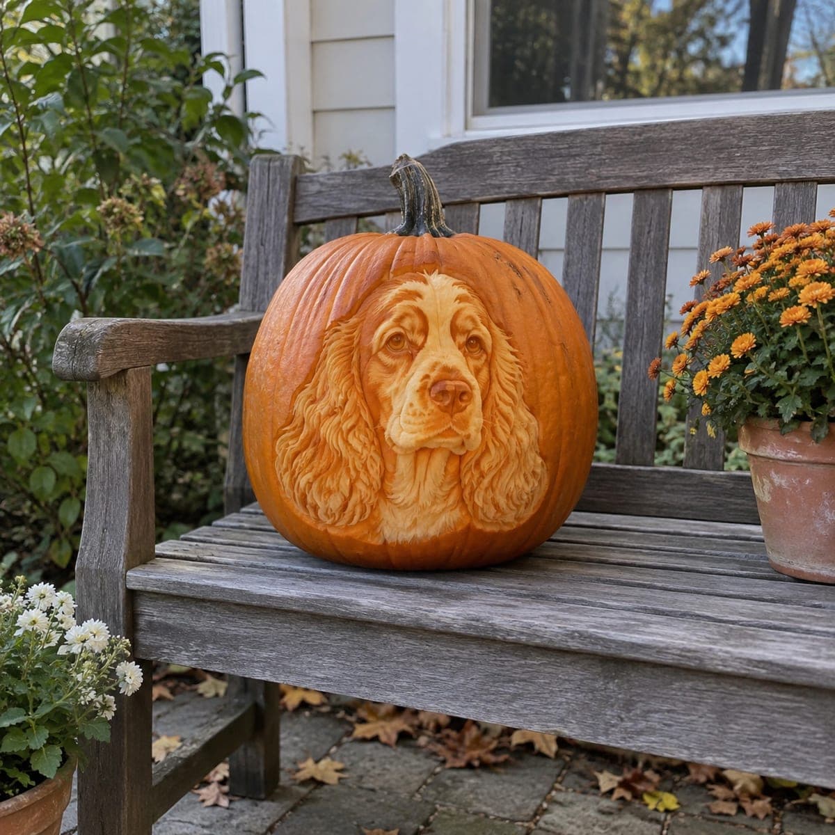 Cocker Spaniel Portrait Relief Carved Pumpkin