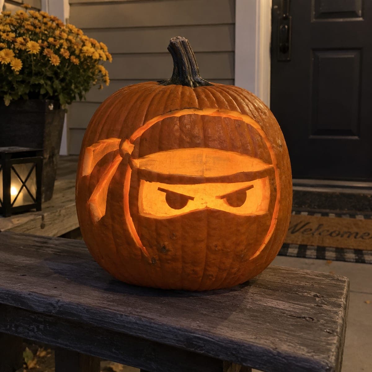 Ninja Face Jack-O-Lantern With Knotted Headband