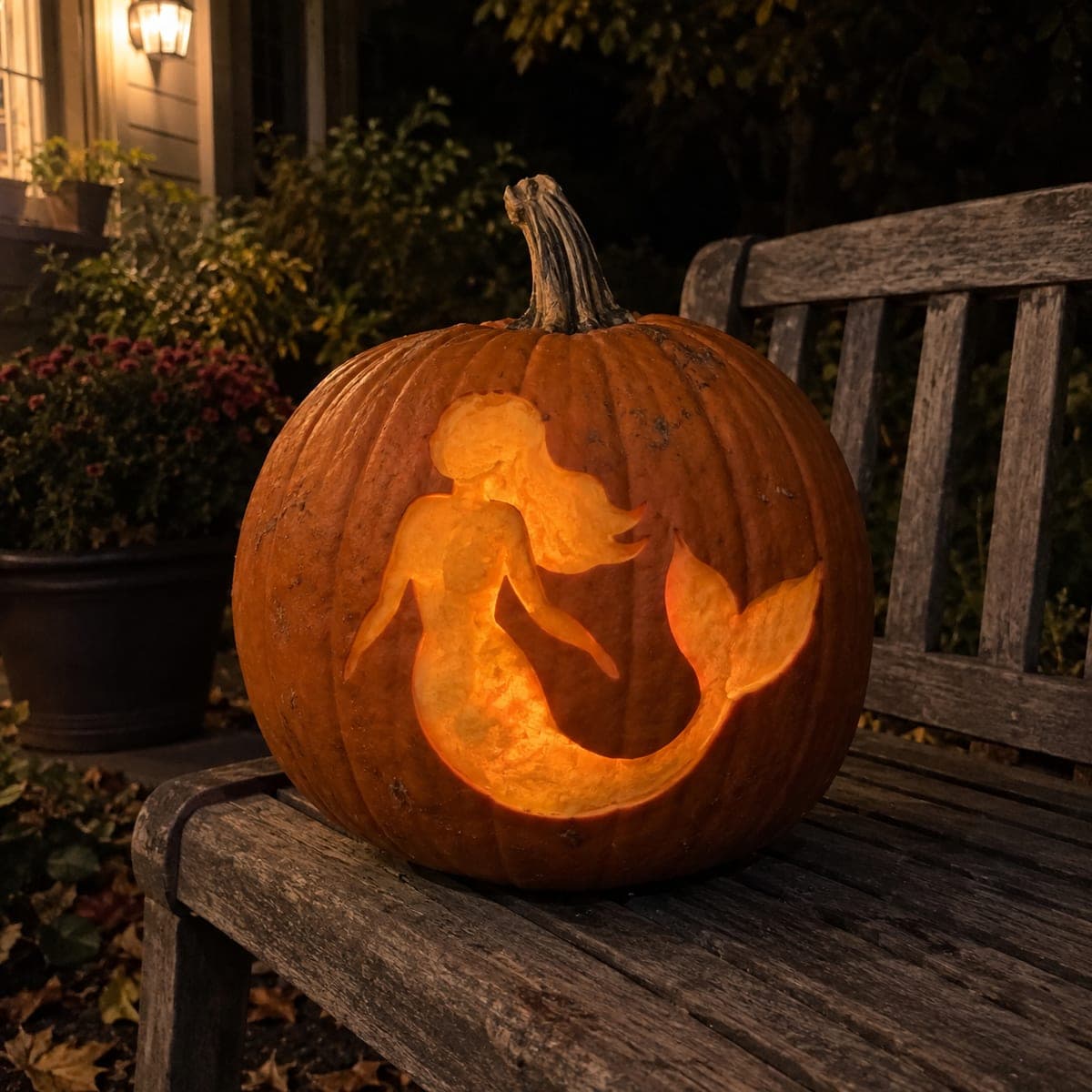 Swimming Mermaid Silhouette Pumpkin Carving