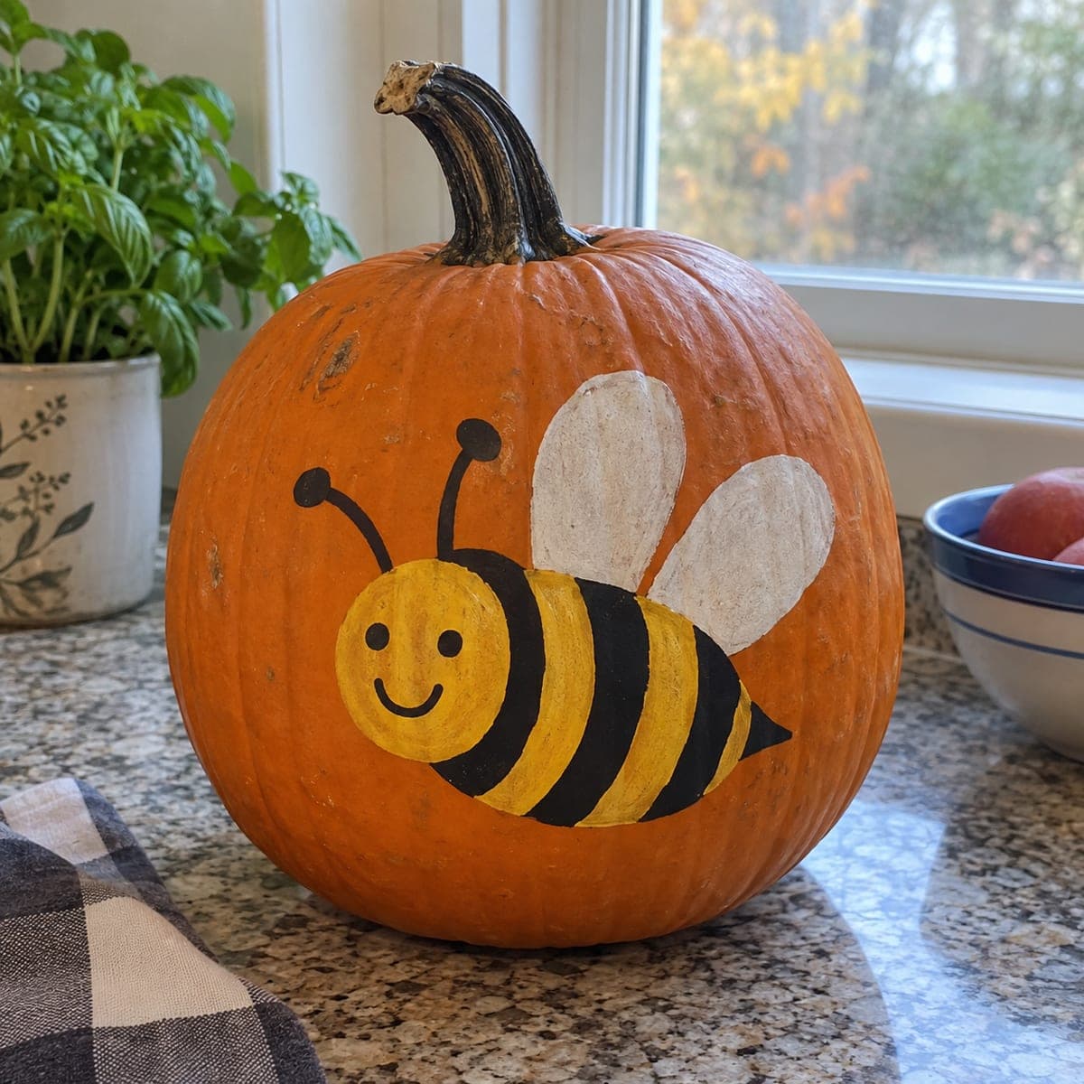 Smiling Bumblebee Painted Pumpkin for Fall