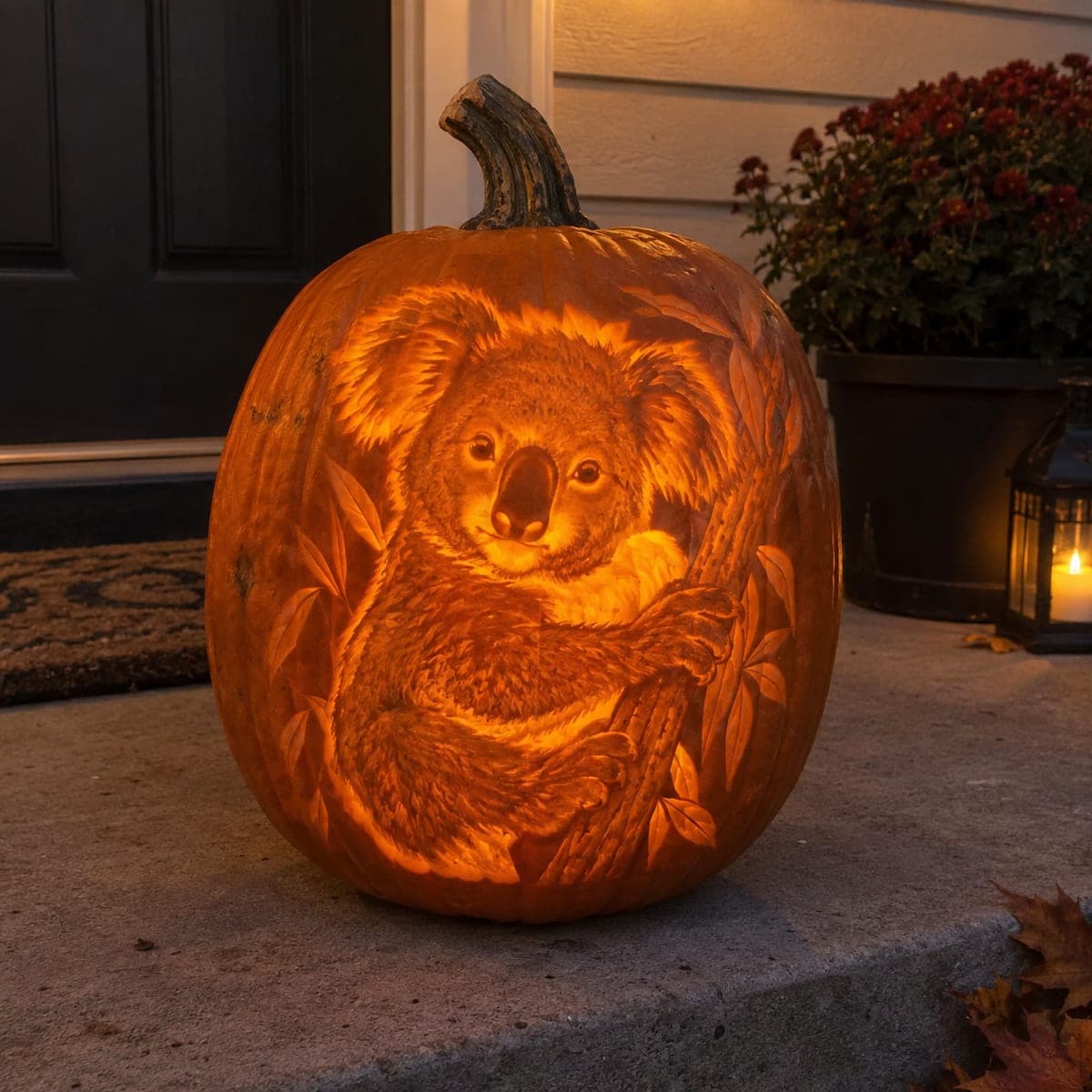 Koala in a Eucalyptus Tree Carved Pumpkin