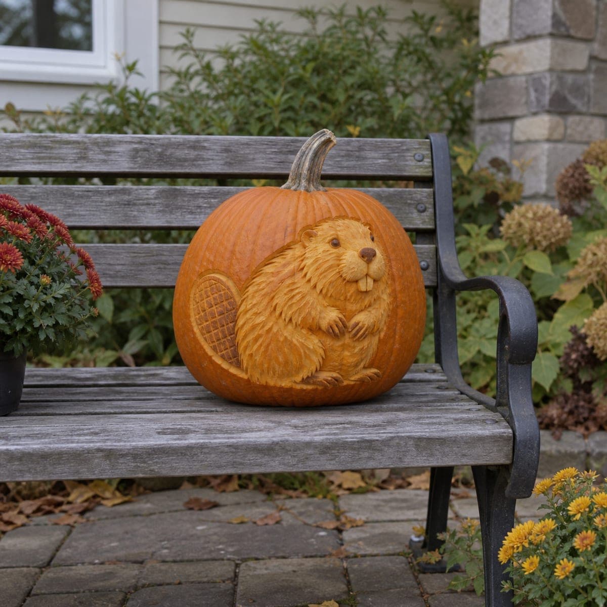 Chubby Beaver Relief Carved Pumpkin