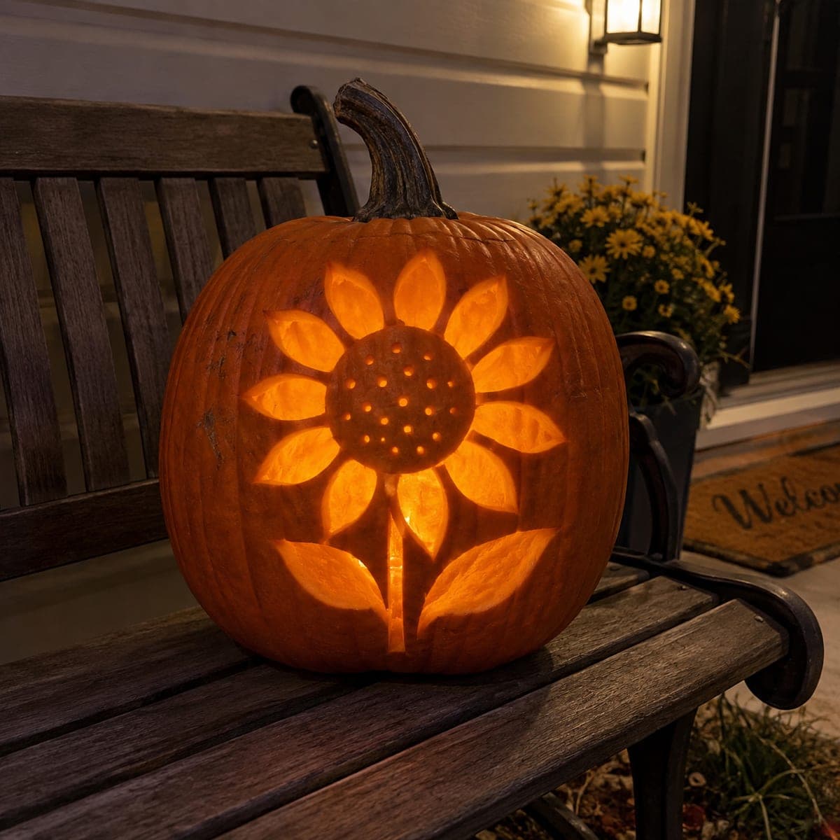 Glowing Sunflower Jack-O-Lantern for Fall