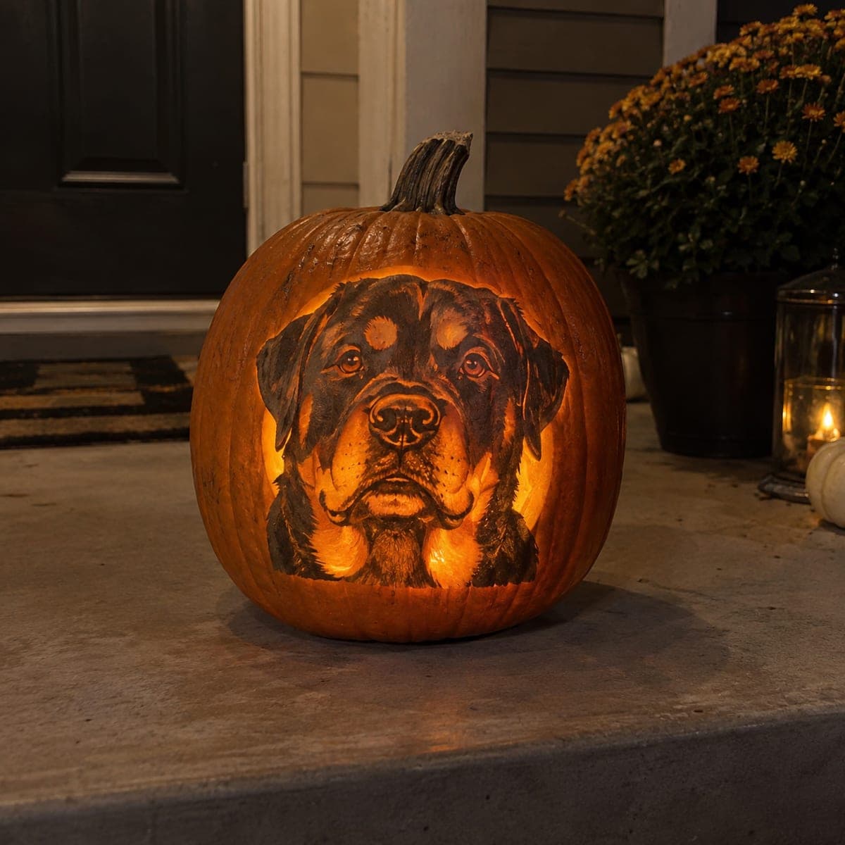 Rottweiler Face Shaded Jack-O-Lantern Portrait