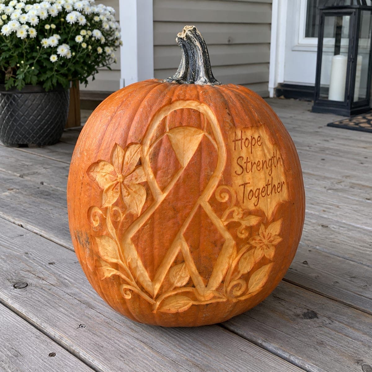 Hope Strength Together Awareness Ribbon Pumpkin