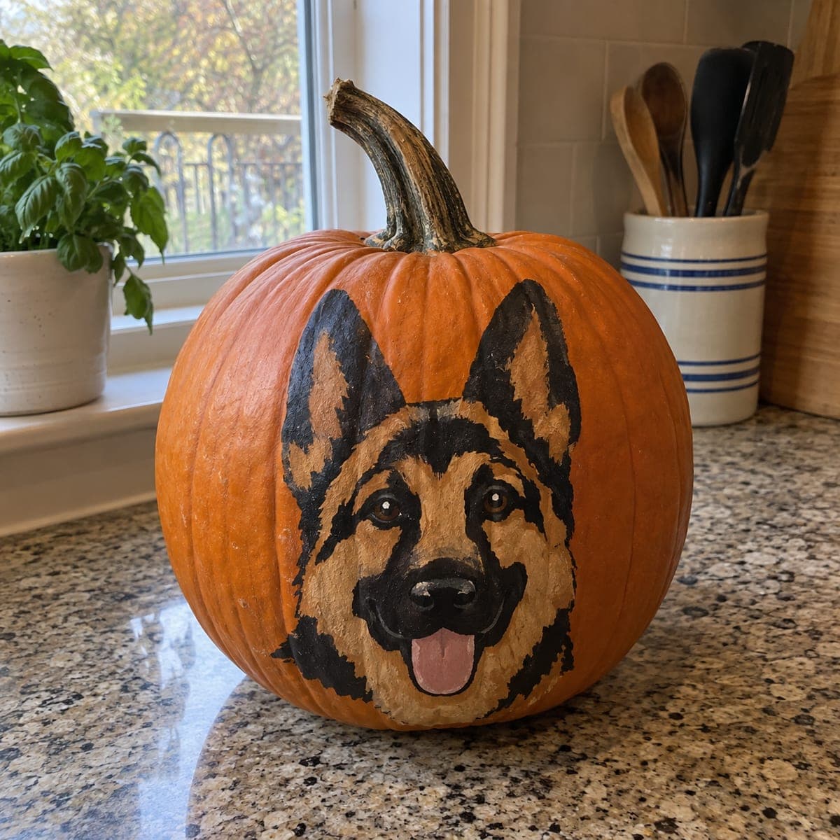 German Shepherd Painted Pumpkin Portrait