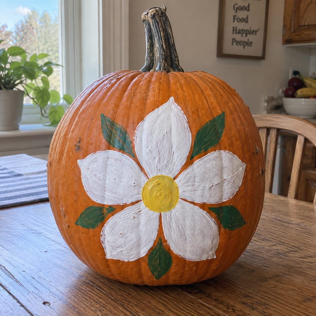 Big White Daisy Painted Pumpkin Centerpiece