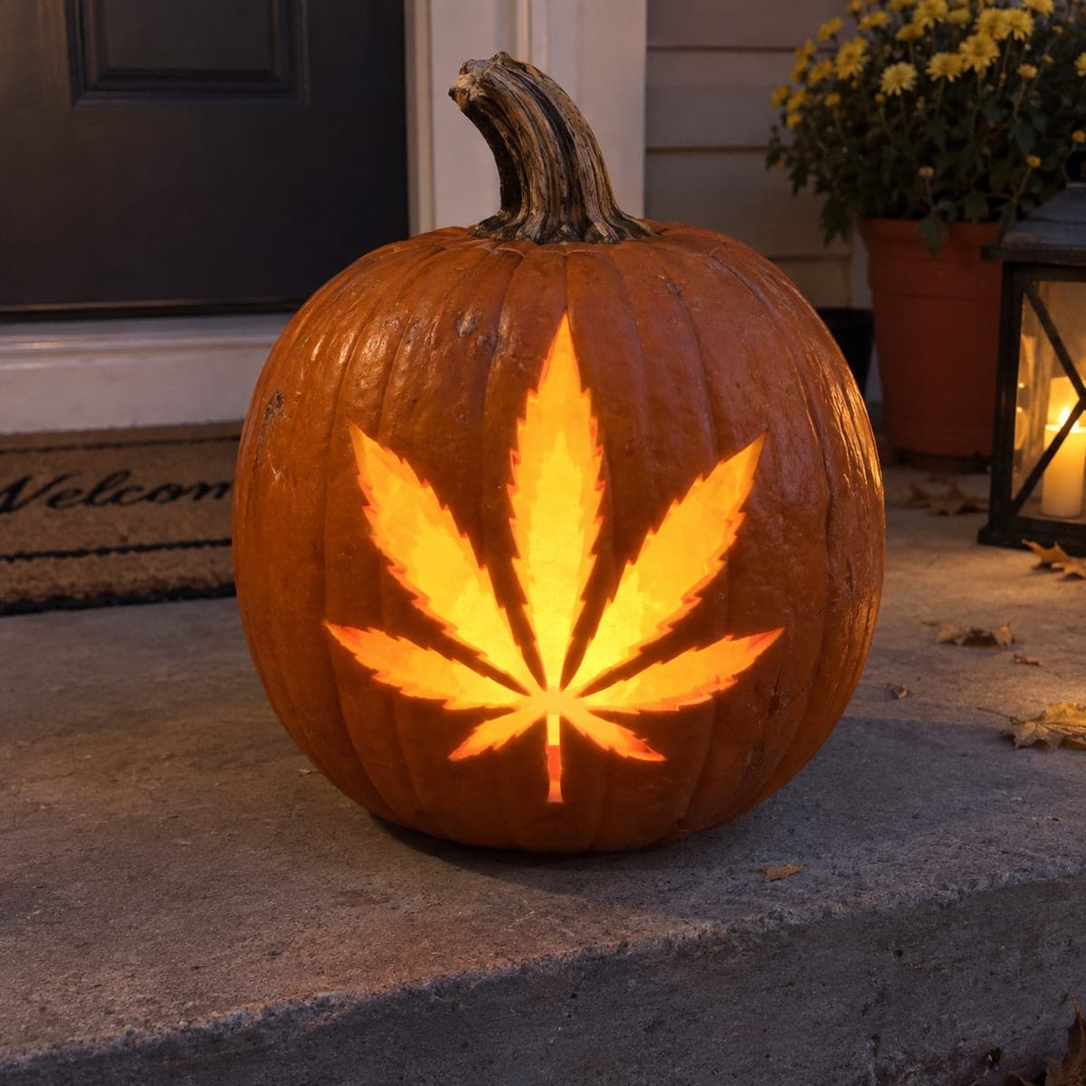 Cannabis Leaf Glowing Pumpkin Carving