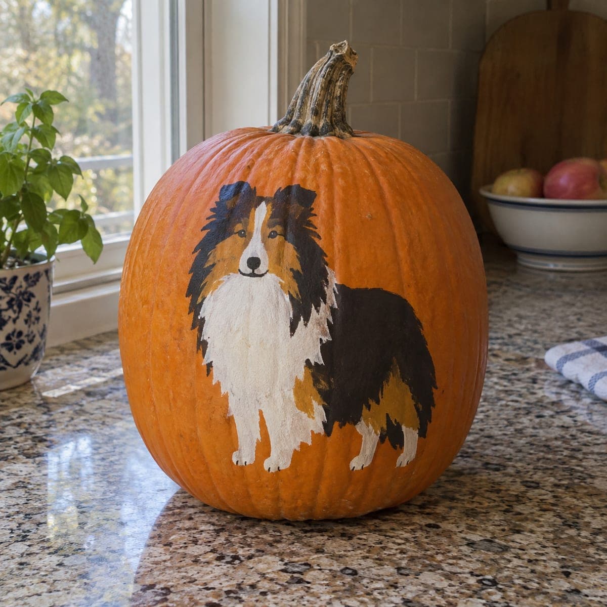 Shetland Sheepdog Full Body Painted Pumpkin