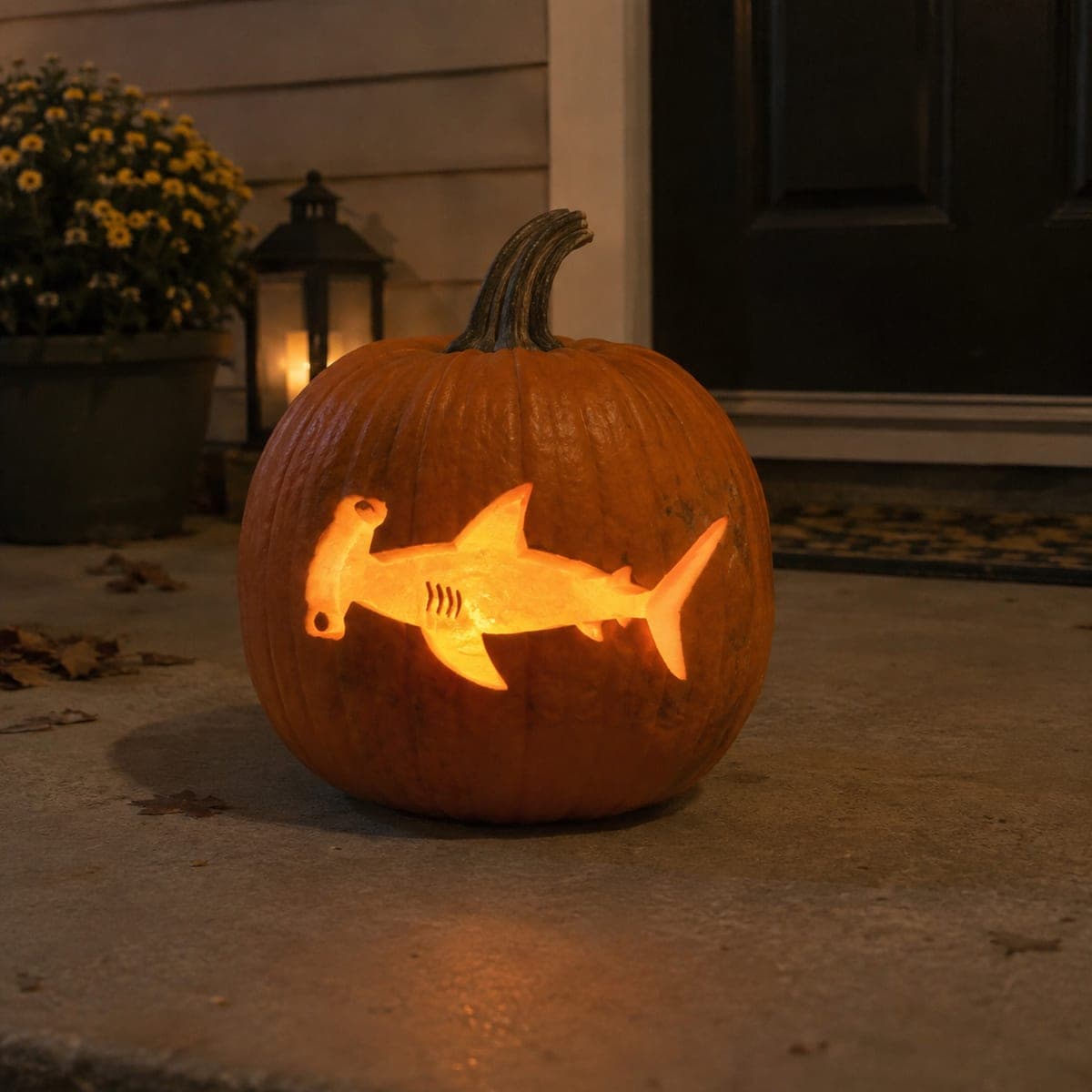 Hammerhead Shark Cutout Jack-O-Lantern for the Porch