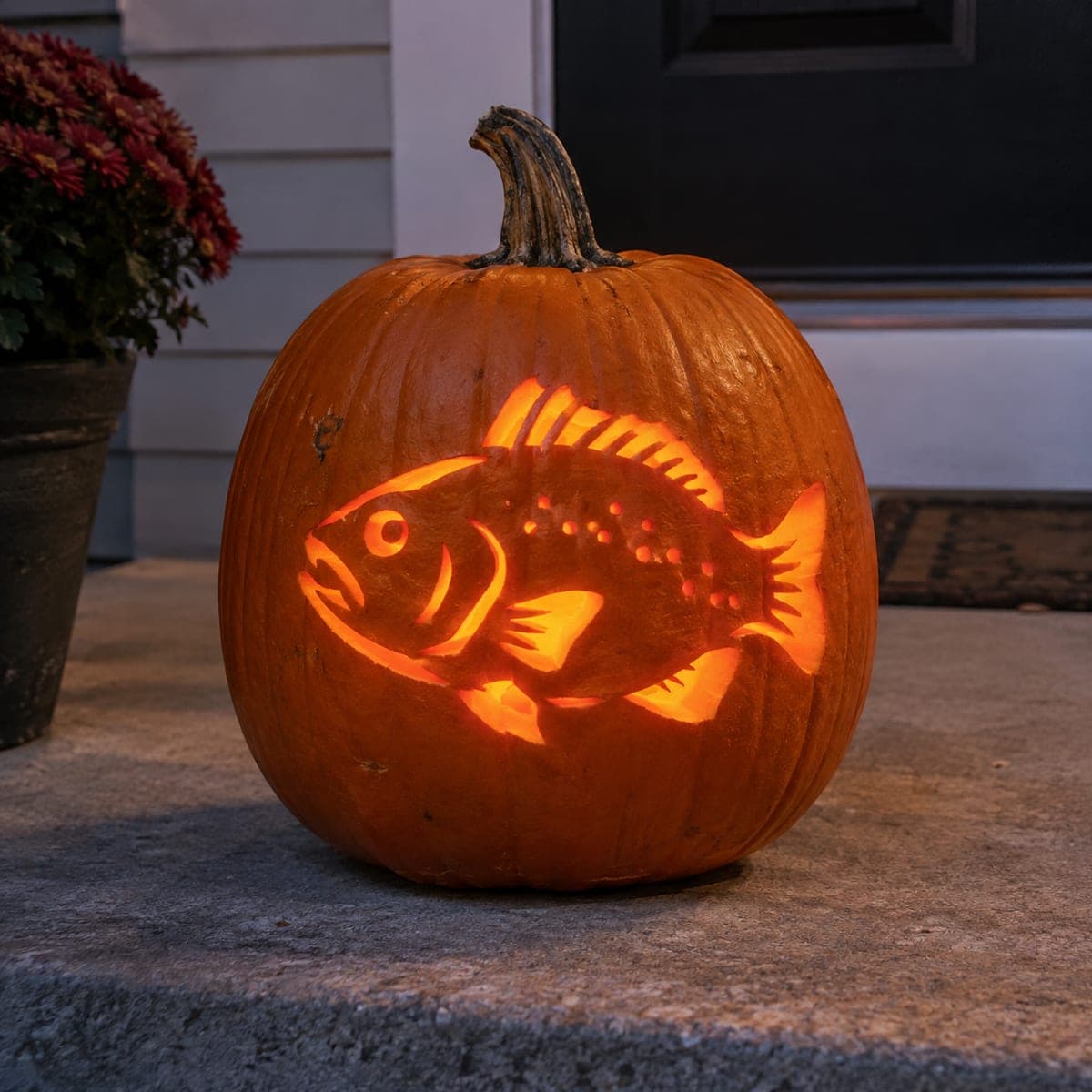 Glowing Bass Fish Cutout Pumpkin for Anglers