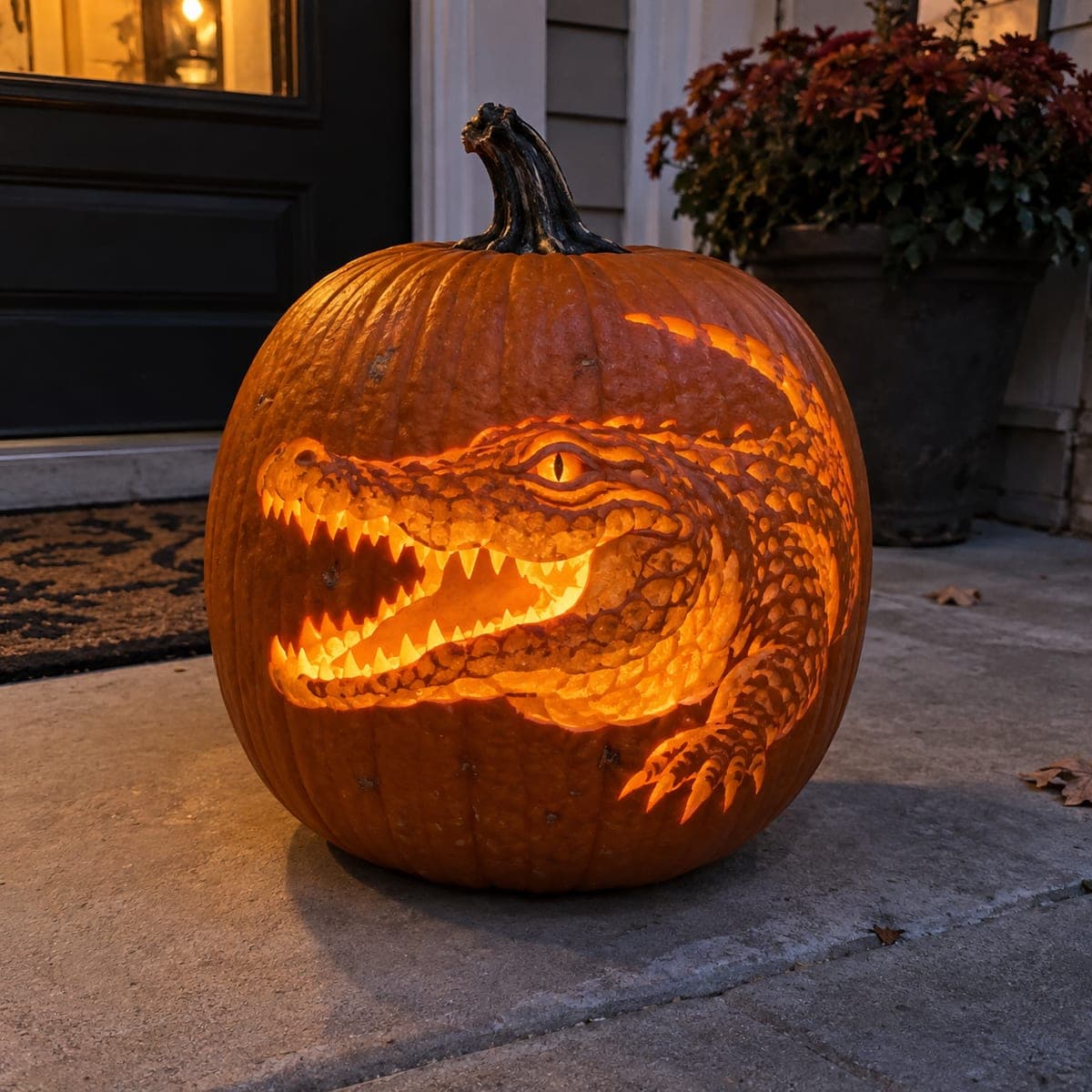 Snapping Alligator Relief Carved Jack-O-Lantern