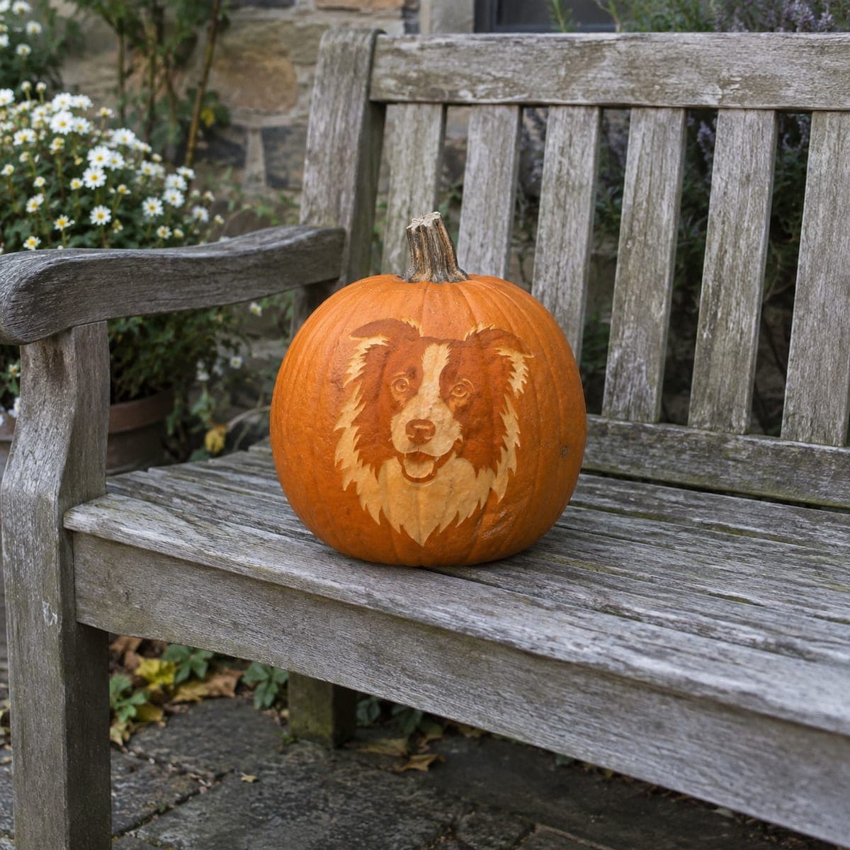 Border Collie Portrait Etched Pumpkin Idea