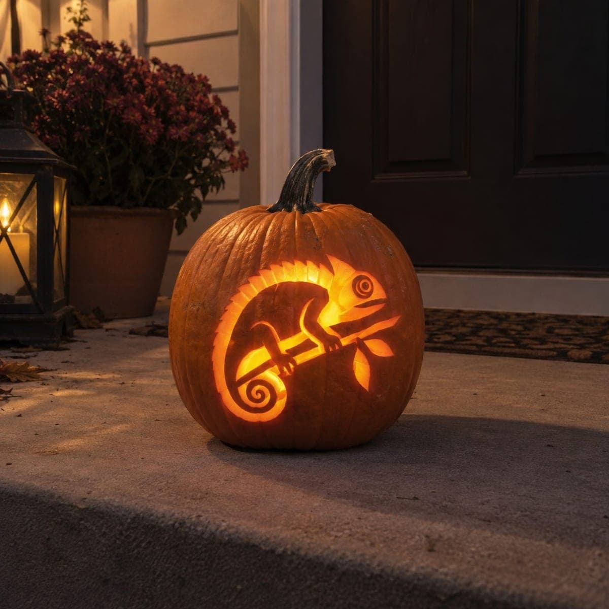 Curly Tailed Chameleon Jack-O-Lantern on a Branch