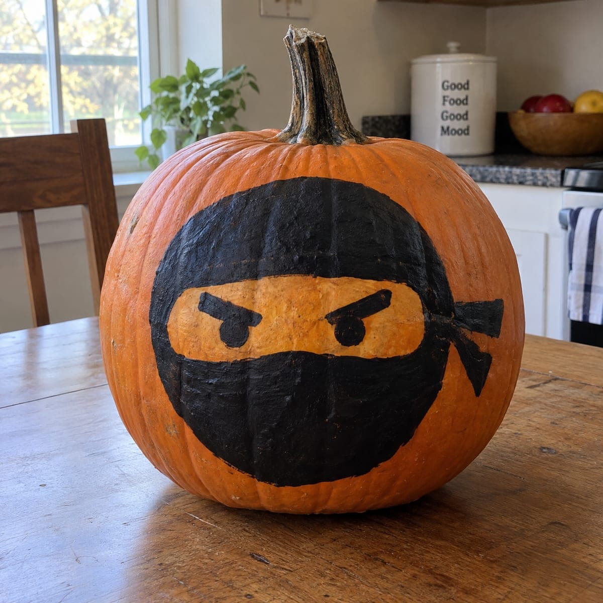 Ninja Face Painted Pumpkin for Kids