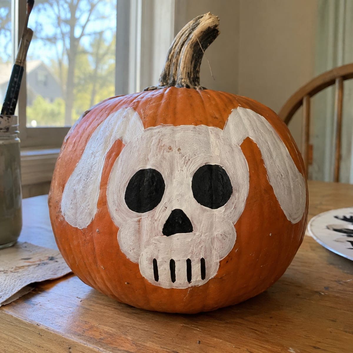 Floppy Eared Dog Skull Painted Pumpkin