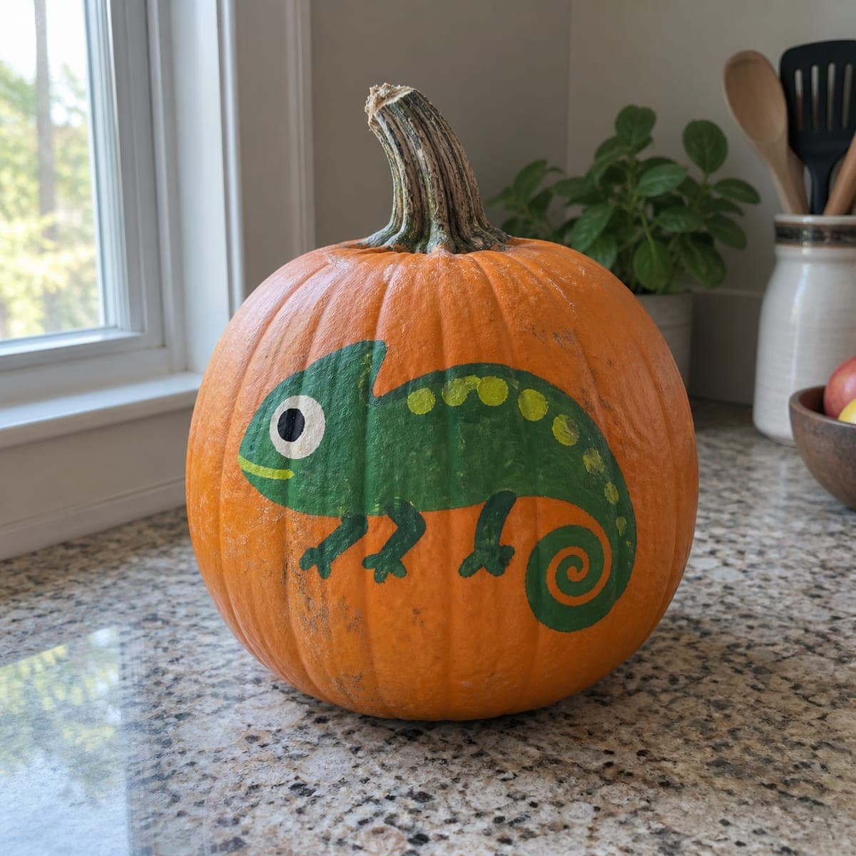 Cartoon Chameleon No-Carve Painted Pumpkin