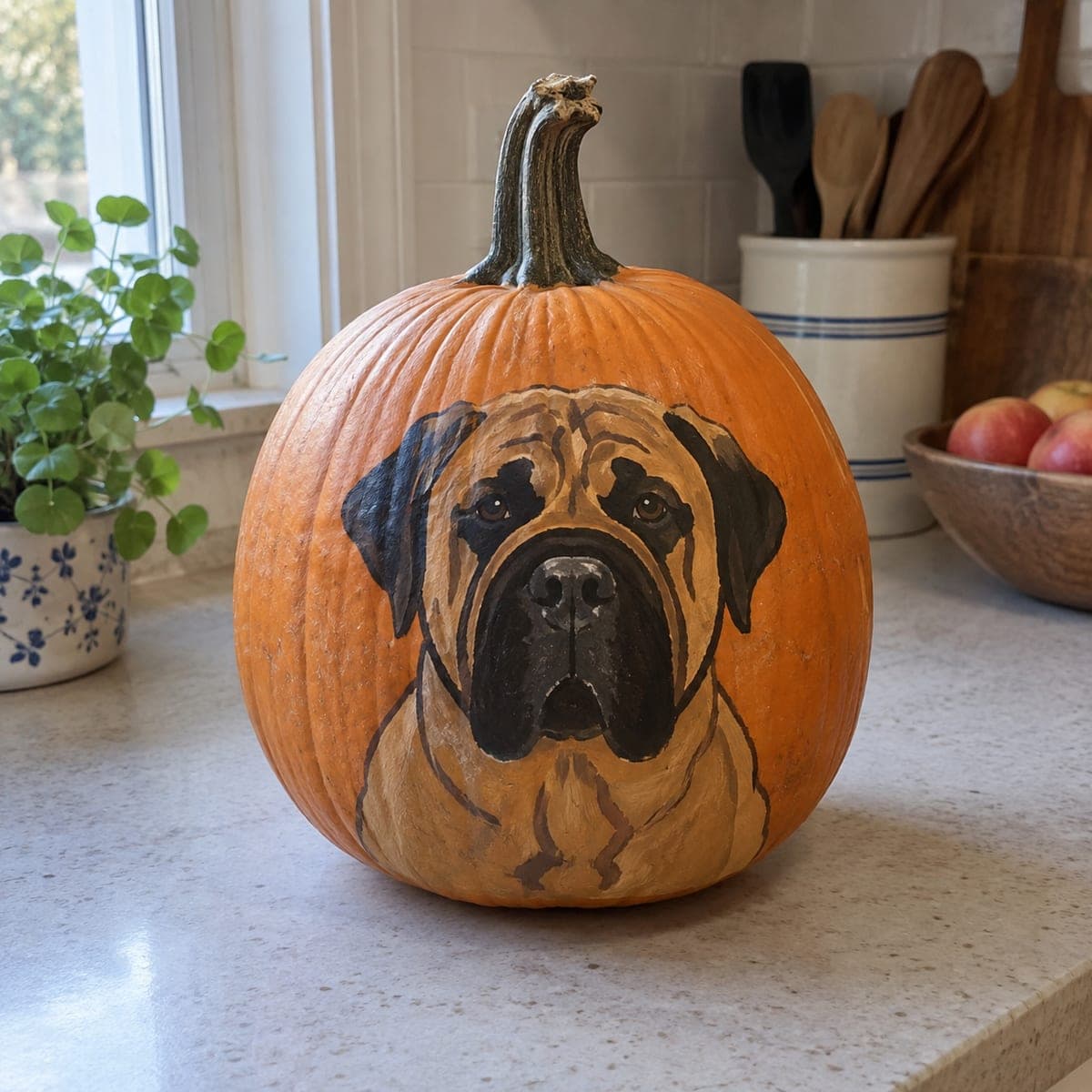Mastiff Portrait Painted Pumpkin for Dog Lovers