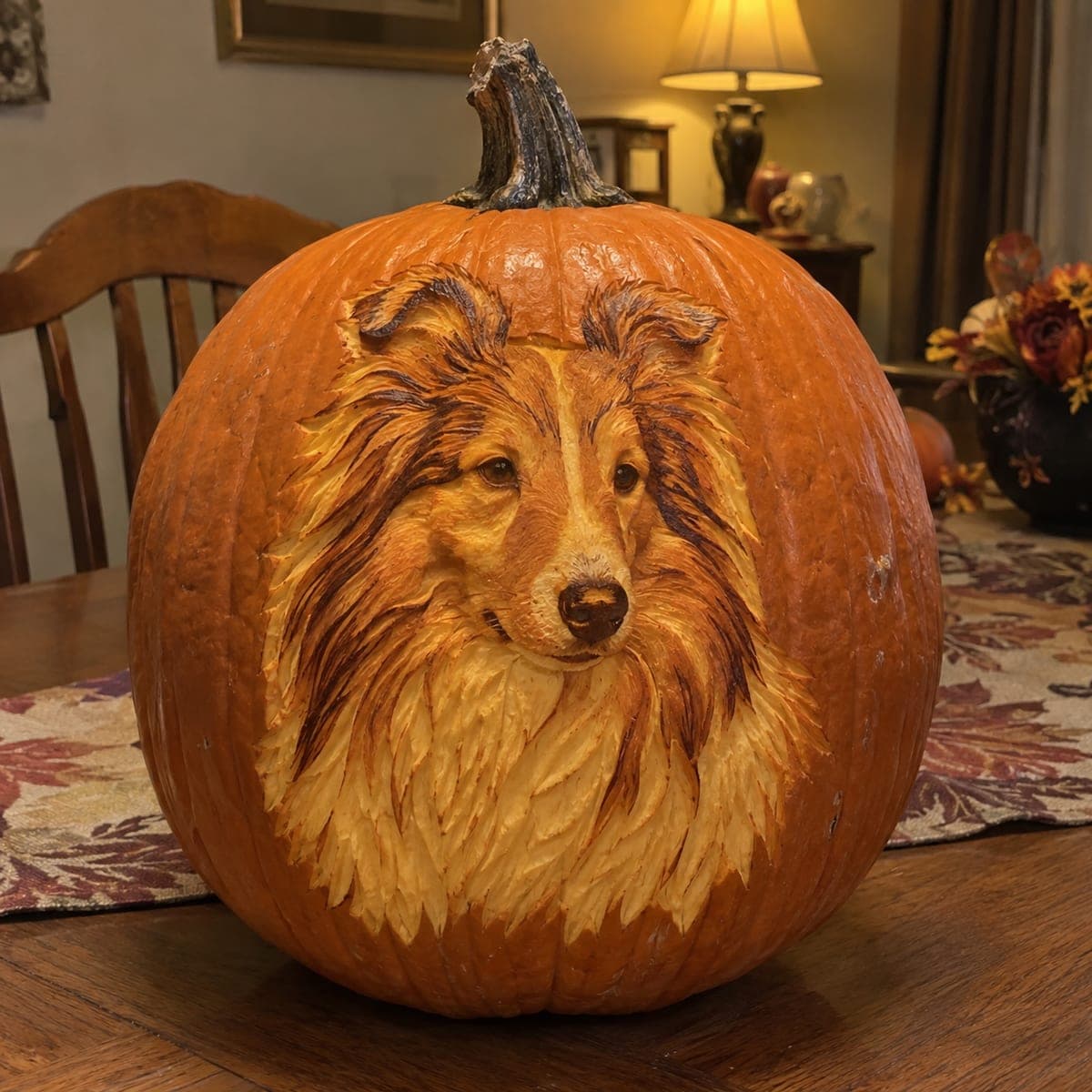 Sheltie Dog Portrait Sculpted Pumpkin Carving