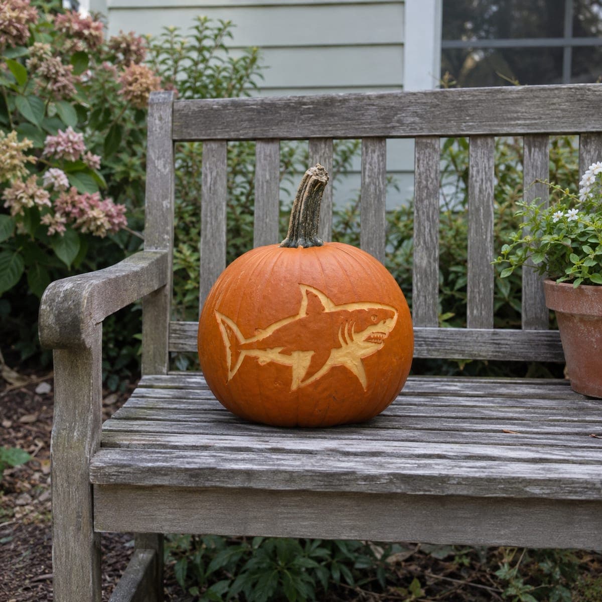 Daylight Great White Shark Etched Pumpkin