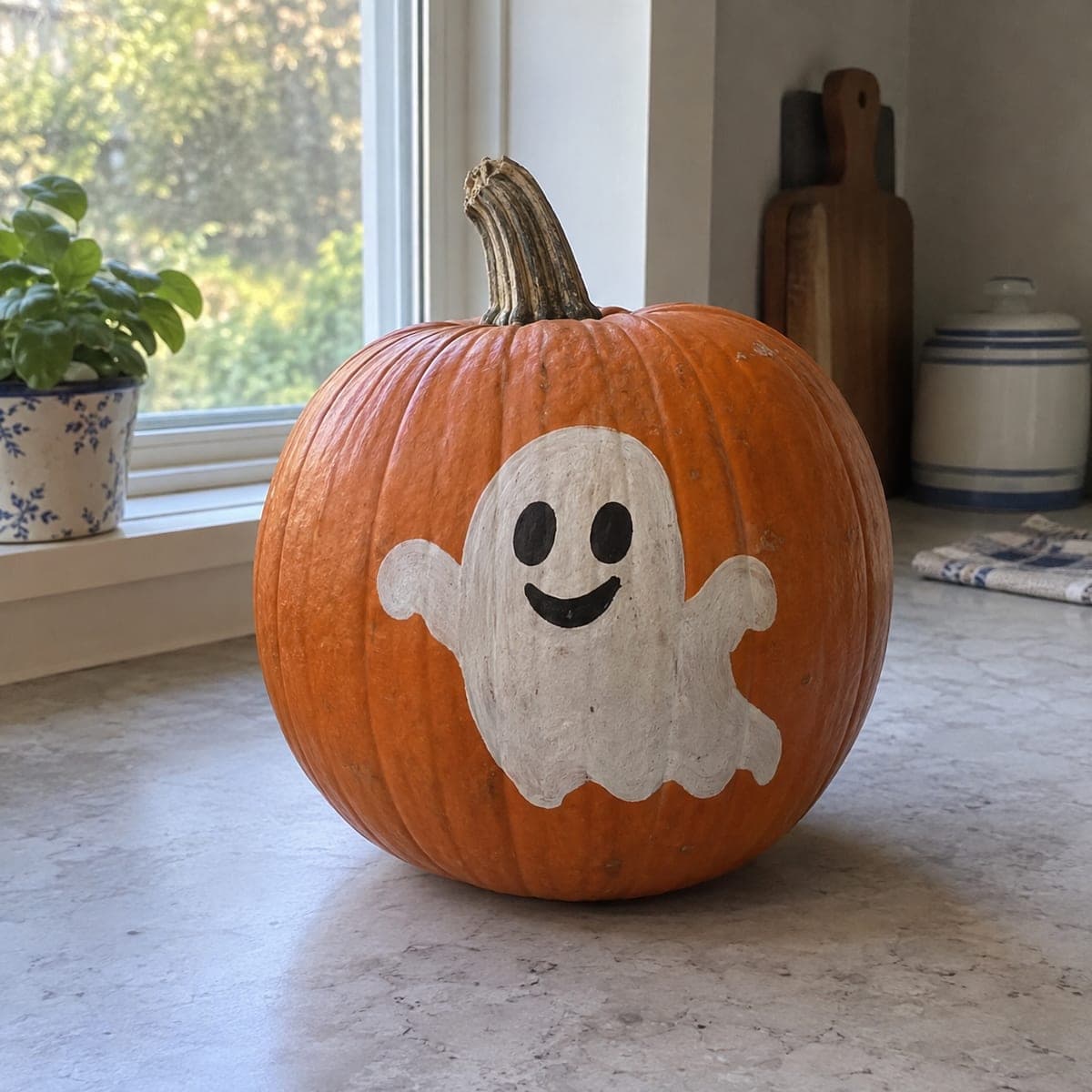 Friendly Waving Ghost No-Carve Pumpkin