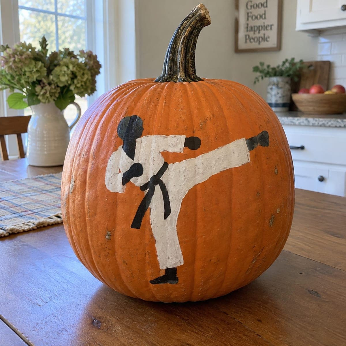 Karate Kick Painted Pumpkin for Martial Artists