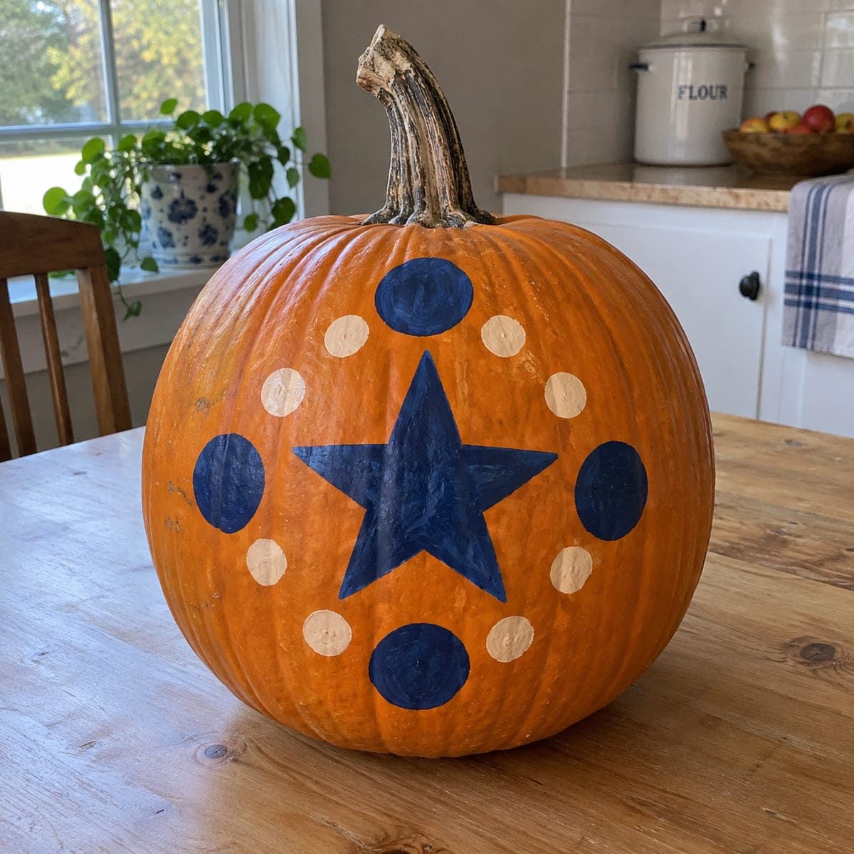 Folk Art Star and Dot Painted Pumpkin