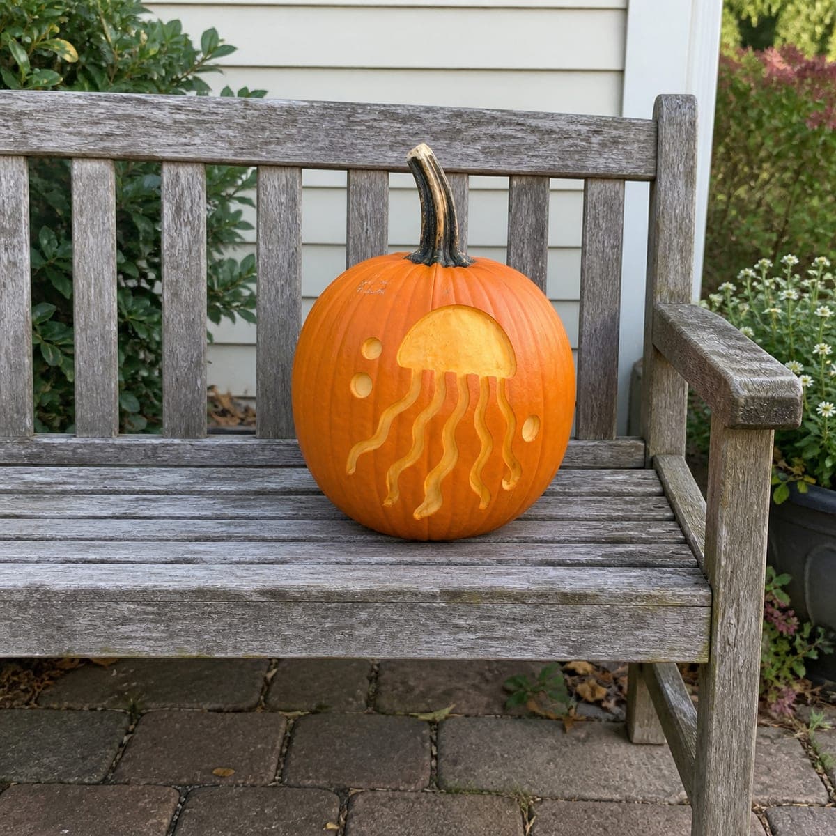 Jellyfish Etched Pumpkin With Wavy Tentacles