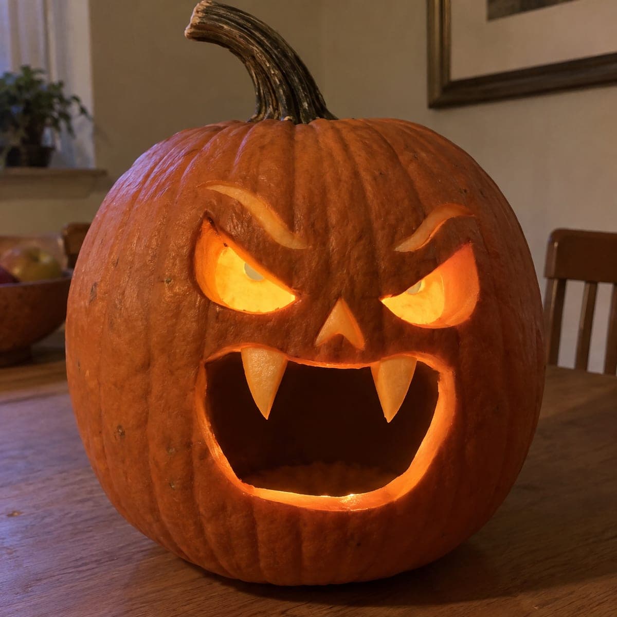 Classic Scary Jack-O-Lantern Face With Fangs