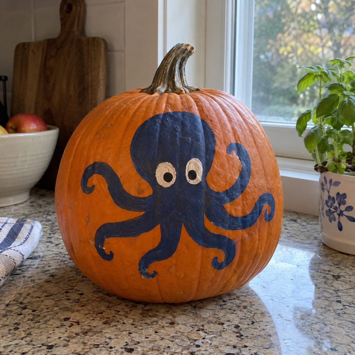 Navy Blue Octopus Painted Pumpkin Idea