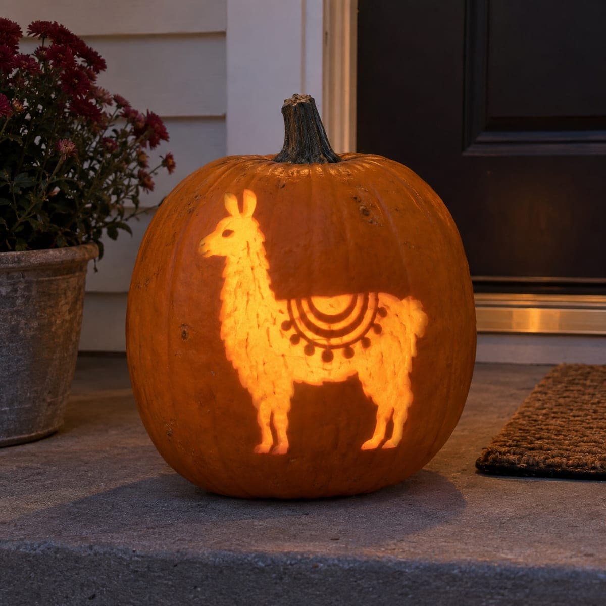 Festive Llama Cutout Jack-O-Lantern With Blanket
