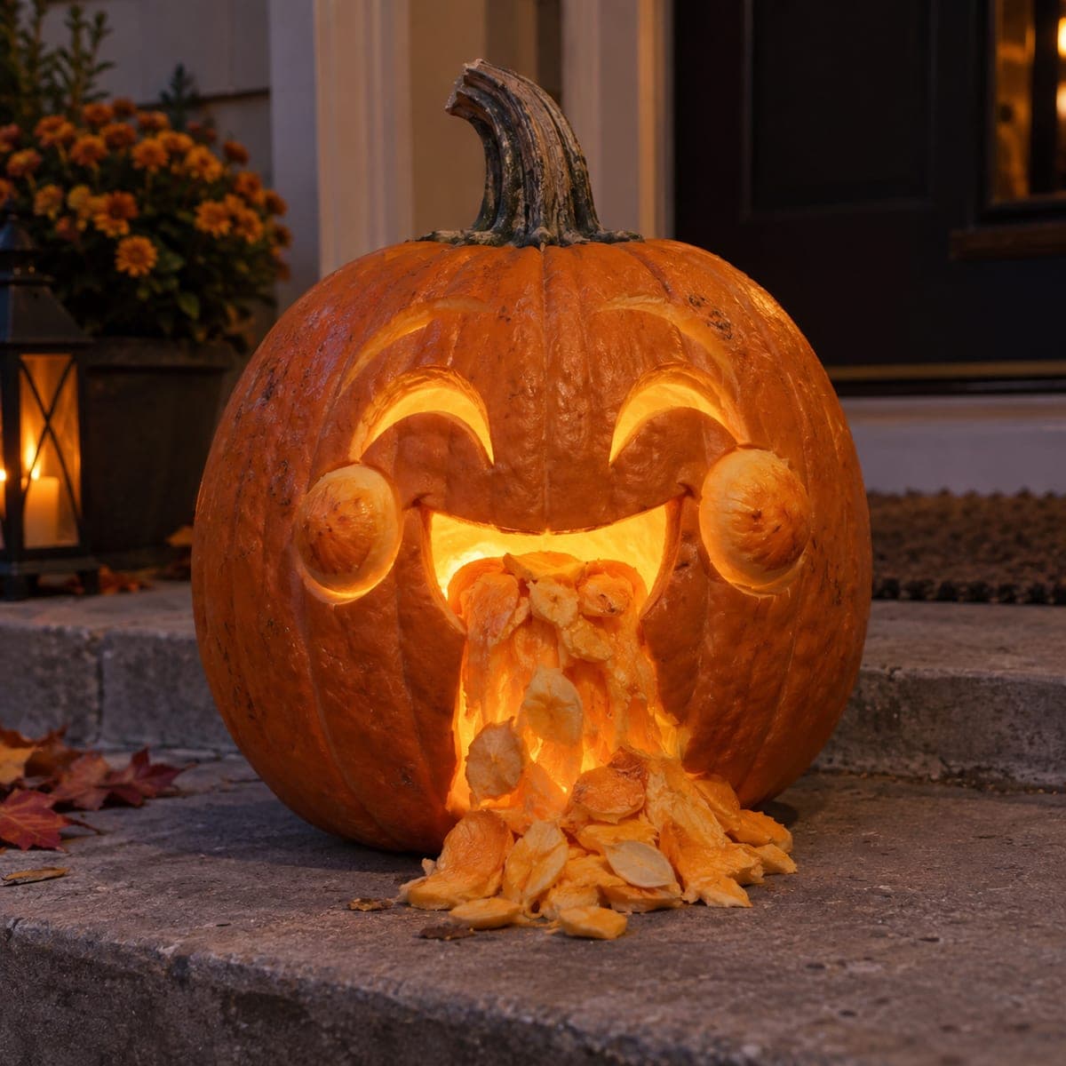 Puking Pumpkin With a Happy Kawaii Face