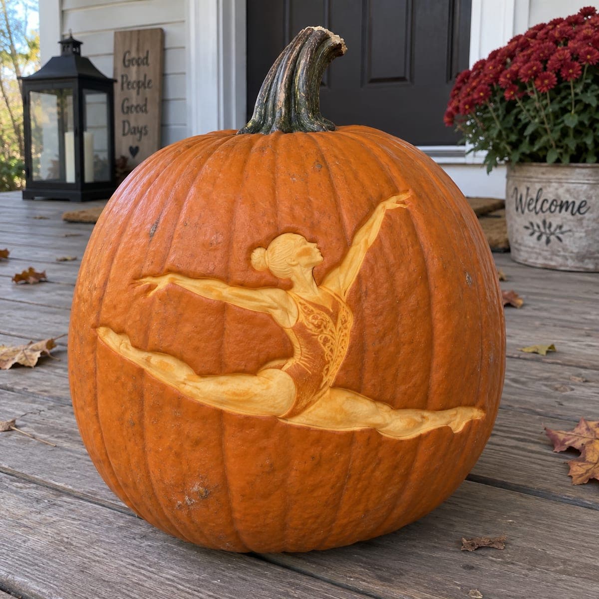 Graceful Gymnast Split Leap Etched Pumpkin