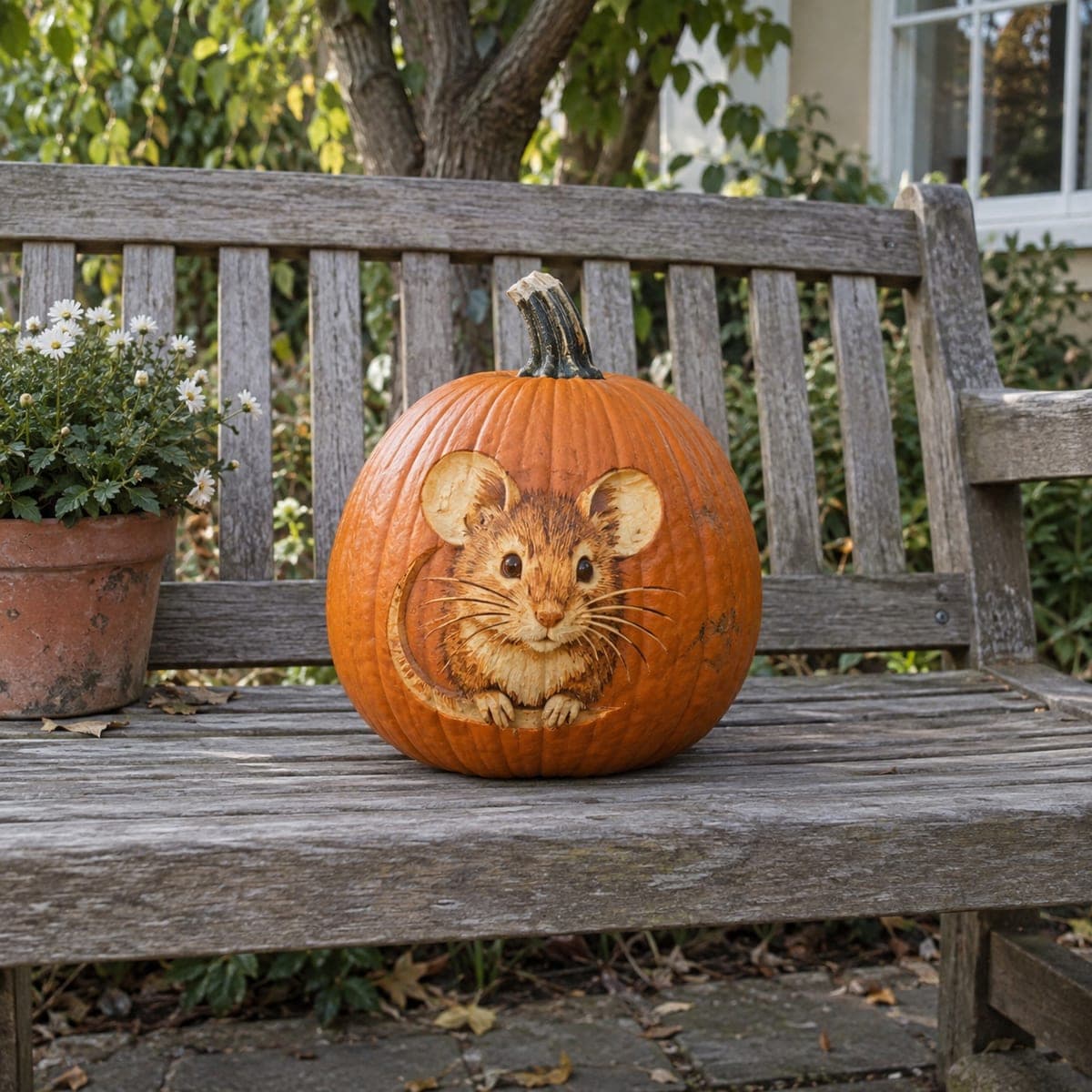 Peeking Field Mouse Etched Pumpkin Portrait