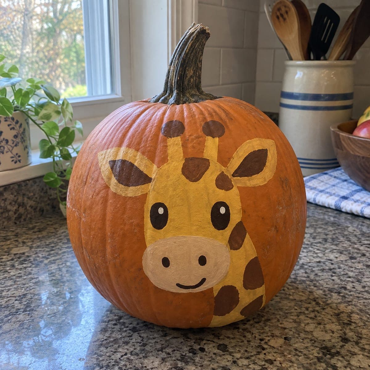 Cute Baby Giraffe Painted Pumpkin Face