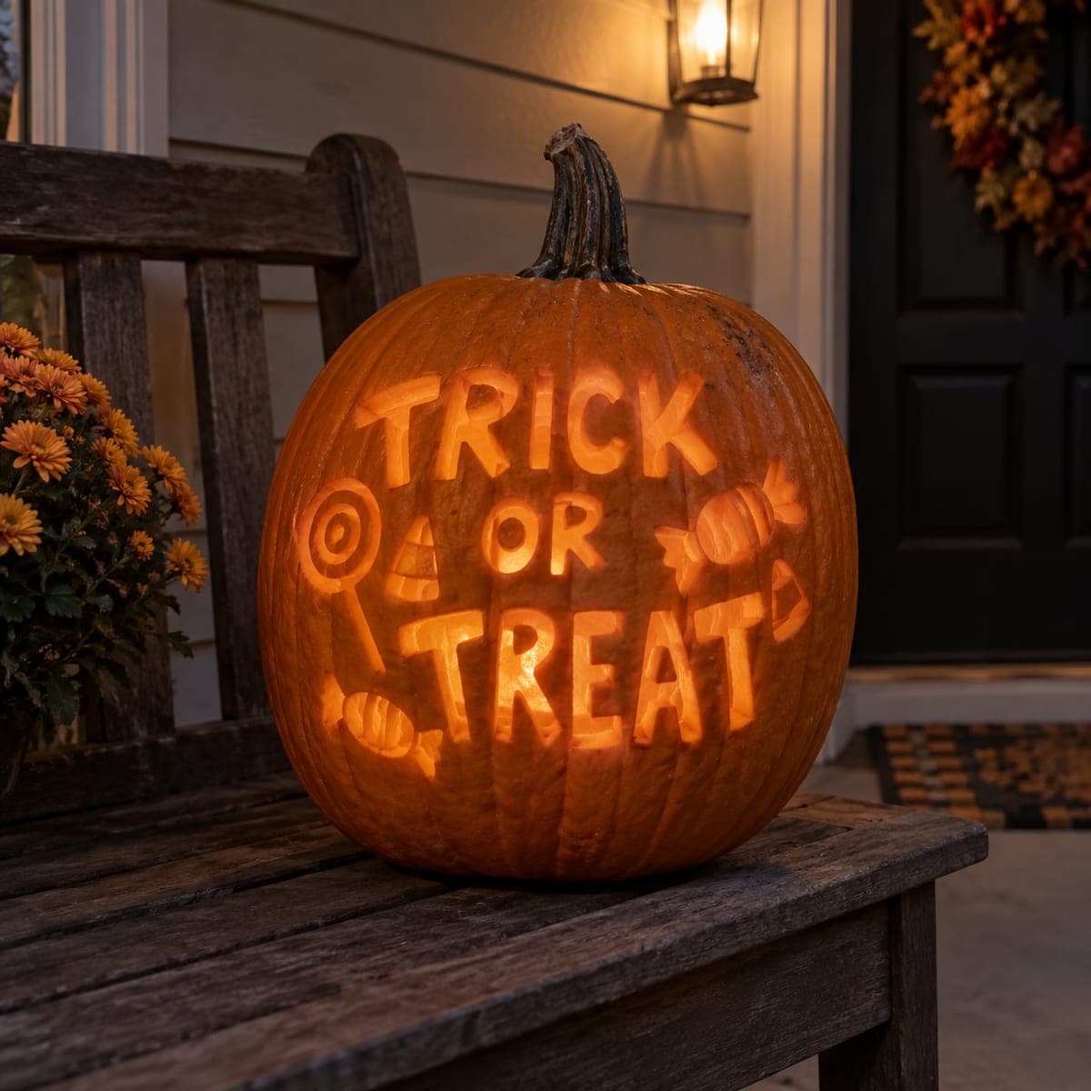 Trick or Treat Candy Carved Jack-O-Lantern